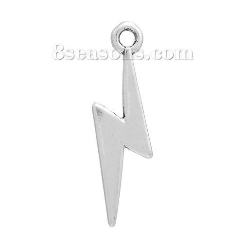 Picture of Zinc Based Alloy Charms Lightning Antique Silver Color 29mm(1 1/8") x 10mm( 3/8"), 20 PCs