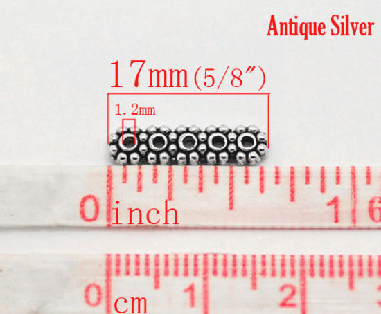 Picture of Zinc Based Alloy Spacer Beads (5 Holes) Snowflake Flower Antique Silver Color About 17mm( 5/8") x 4mm( 1/8"), Hole:Approx 1.2mm, 80 PCs