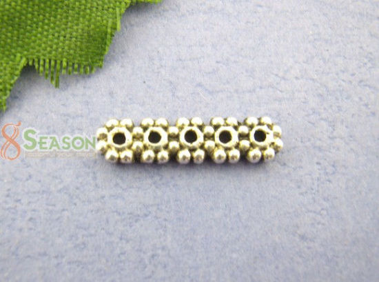 Picture of Zinc Based Alloy Spacer Beads (5 Holes) Snowflake Flower Antique Silver Color About 17mm( 5/8") x 4mm( 1/8"), Hole:Approx 1.2mm, 80 PCs