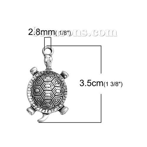 オーシャンアクセサリー 亜鉛合金 ボヘミアン ペンダント 亀 銀古美 35mmx 18mm、 10 個 の画像