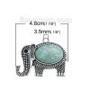 Bild von Zinklegierung Böhmischer Stil Anhänger Elefant Antiksilber Cyan (Geeignet für ss16 Spitzboden Strasssteine) Imitat Howlith 48mm x 38mm 2 Stück