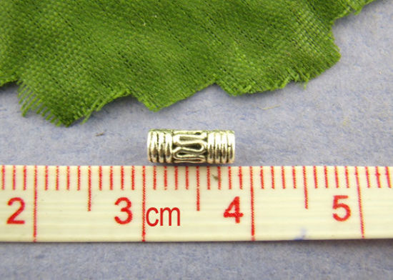 亜鉛合金 スペーサ ビーズ 円筒形 銀古美 約10mm x 4mm、 　穴：約2.7mm、 60 PCs の画像