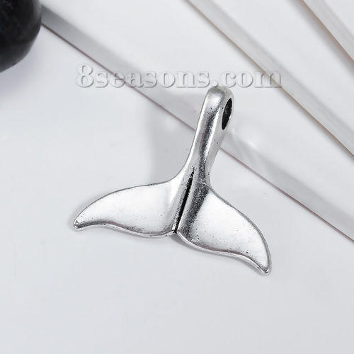 Picture of Zinc Based Alloy Pendants Whale Tail Antique Silver Color 33mm(1 2/8") x 29mm(1 1/8"), 20 PCs