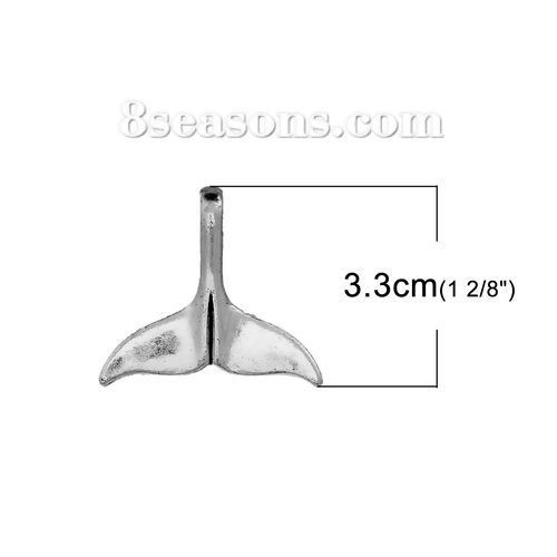 Picture of Zinc Based Alloy Pendants Whale Tail Antique Silver Color 33mm(1 2/8") x 29mm(1 1/8"), 20 PCs