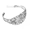 Picture of Brass Open Cuff Bangles Bracelets Oval Silver Plated Flower Hollow 15.5cm(6 1/8") long, 1 Piece                                                                                                                                                               