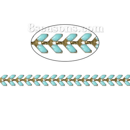 Picture of Brass Spiky Chains Findings Gold Plated Mint Green Enamel 7x6mm( 2/8" x 2/8"), 1 Piece(Approx 0.5 M/Piece)                                                                                                                                                    