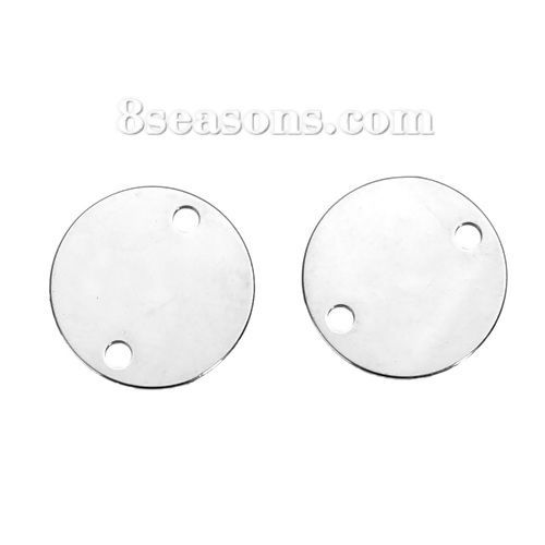 Picture of 304 Stainless Steel Blank Stamping Tags Connectors Charms Pendants Round Silver Tone Roller Burnishing 15mm Dia., 20 PCs