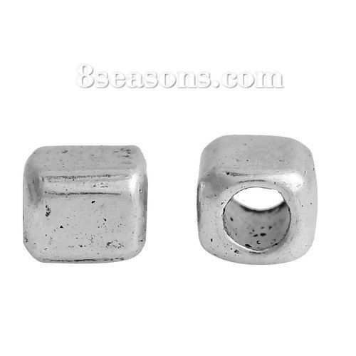 Bild von Zinklegierung Zwischenperlen Spacer Perlen Würfel Antiksilber ca. 4mm x 3.5mm, Loch:ca. 2.2mm, 200 Stücke