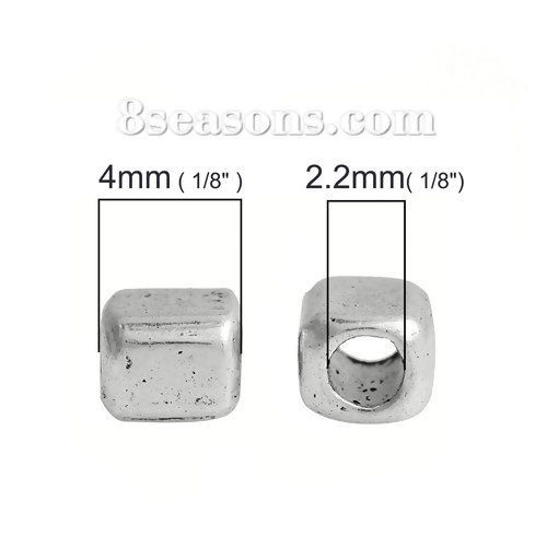 Bild von Zinklegierung Zwischenperlen Spacer Perlen Würfel Antiksilber ca. 4mm x 3.5mm, Loch:ca. 2.2mm, 200 Stücke
