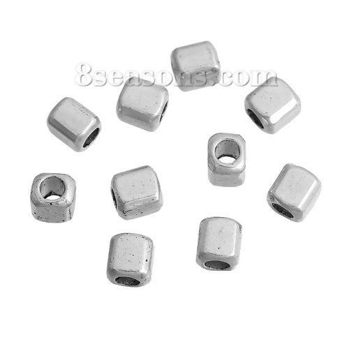 Image de Perles en Alliage de Zinc Cube Argent Vieilli 4mm x 3.5mm, Taille de Trou: 2.2mm, 200 Pcs