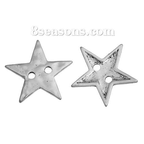 Bild von Zinklegierung Metall Knöpfe Pentagramm Stern Antiksilber 2 Löcher 21mm x 20mm- 20mm x19mm , 20 Stücke