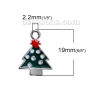 Bild von Zinklegierung Charms Weihnachten Weihnachtsbaum Silberfarbe Weiß & Grün Emaille 19mm x 14mm, 5 Stücke