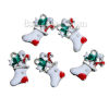 Picture of Zinc Based Alloy Charms Christmas Stocking Silver Tone Multicolor Enamel 17mm( 5/8") x 12mm( 4/8"), 5 PCs