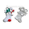 Picture of Zinc Based Alloy Charms Christmas Stocking Silver Tone Multicolor Enamel 17mm( 5/8") x 12mm( 4/8"), 5 PCs