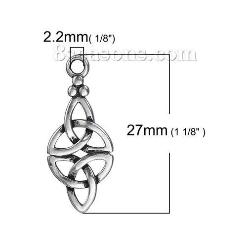 Picture of Brass Charms Celtic Knot Antique Silver Color Hollow 27mm(1 1/8") x 11mm( 3/8"), 3 PCs                                                                                                                                                                        