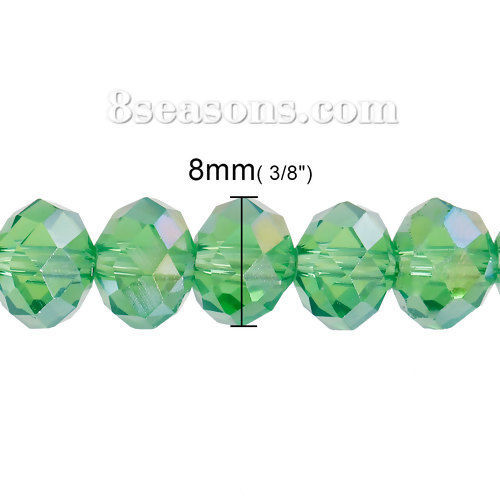 Bild von Glas Perlen Rund Grün AB Farbe Facettiert ca. 8mm x 6mm, Loch: 1.5mm, 44cm lang, 1 Streif (ca. 72 Stücke/Strang)