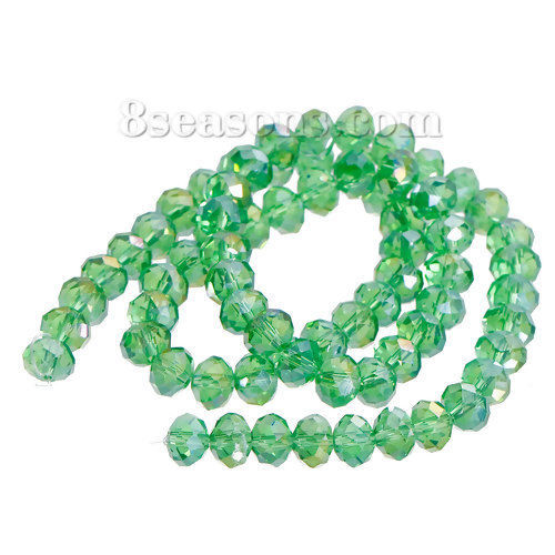 Bild von Glas Perlen Rund Grün AB Farbe Facettiert ca. 8mm x 6mm, Loch: 1.5mm, 44cm lang, 1 Streif (ca. 72 Stücke/Strang)