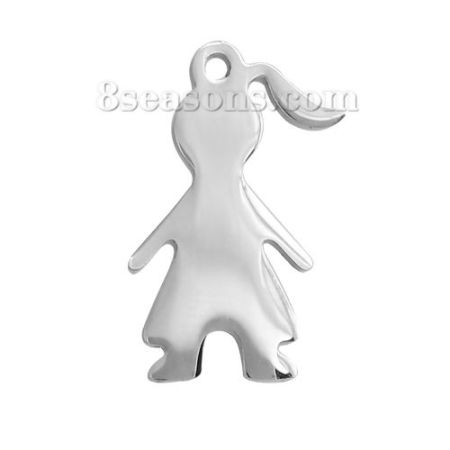 Image de 2 Pcs BreloquesÉtiquettes d'Estampage Vierges en 304 Acier Inoxydable Fille Argent Mat Polissage Double Face 17mm x 11mm