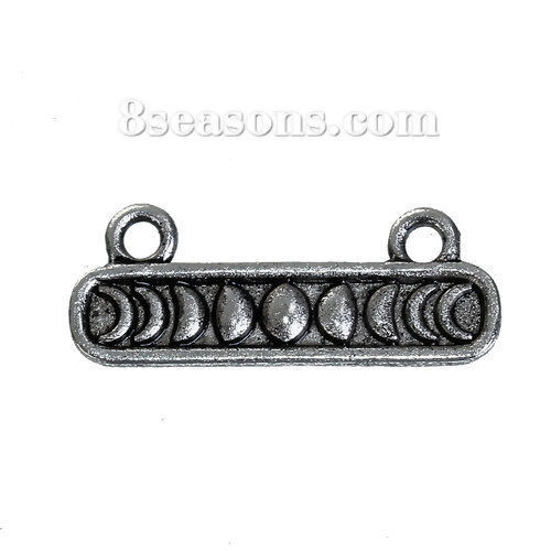 Picture of Zinc Based Alloy Boho Chic Connectors Findings Rectangle Antique Silver Color Black Moon Carved 25mm x 10mm, 10 PCs