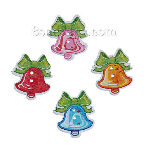 Immagine di Legno Bottone da Cucire Scrapbook Due Fori Campana A Random Cravatta a Farfalla Disegno 30mm x 26mm, 30 Pz