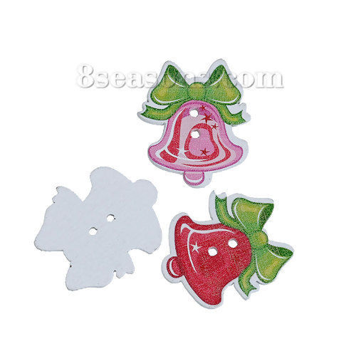 Immagine di Legno Bottone da Cucire Scrapbook Due Fori Campana A Random Cravatta a Farfalla Disegno 30mm x 26mm, 30 Pz