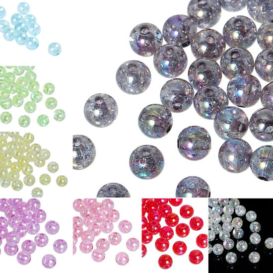 Picture of Acrylic Bubblegum Beads Ball Clear AB Color Crackle About 8mm Dia, Hole: Approx 2mm, 200 PCs