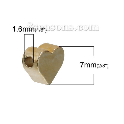 Picture of Brass Beads Heart Gold Plated About 7mm x 6mm, Hole: Approx 1.6mm, 5 PCs                                                                                                                                                                                      