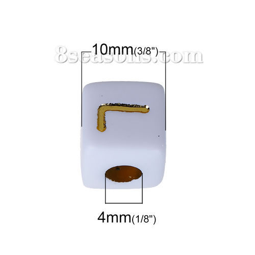 Image de Perles en Acrylique Carré Blanc Lettre au Hasard 9mm x 9mm, Taille de Trou: 4mm, 100 Pcs