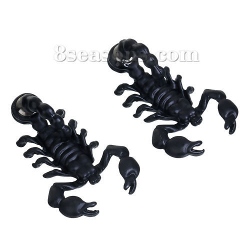 Image de Double Face Boucles d'Oreilles 3D Noir Scorpion 40mm x 21mm, Epaisseur de Fil: (21 gauge), 2 Pcs