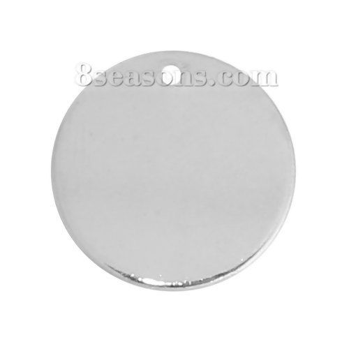 Image de Breloque en Laiton Rond Pouvoir Graver sur Espace Blanc Argenté 15mm Dia, 10 Pcs