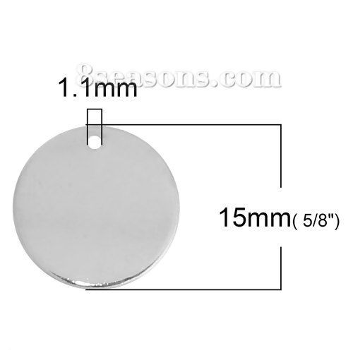 Image de Breloque en Laiton Rond Pouvoir Graver sur Espace Blanc Argenté 15mm Dia, 10 Pcs