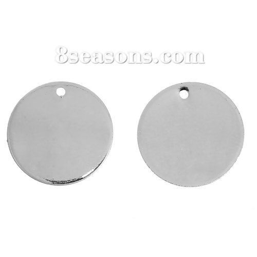 Image de Breloque en Laiton Rond Pouvoir Graver sur Espace Blanc Argenté 15mm Dia, 10 Pcs