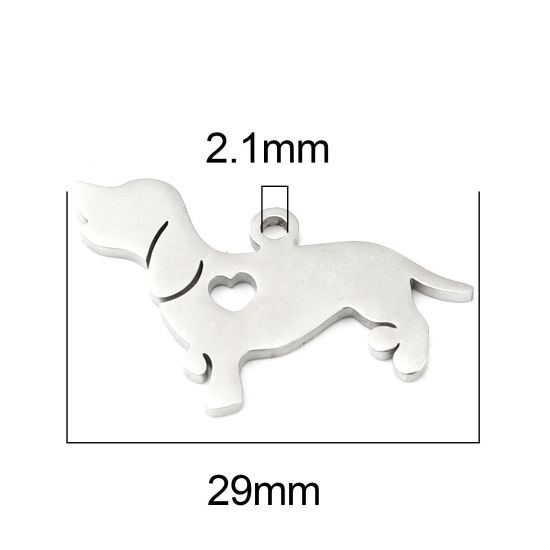 Bild von 1 Stück 304 Edelstahl Haustier Silhouette Leere Stempeletiketten Charms Hund Herz Silberfarbe Doppelseitiges Polieren 29mm x 23mm