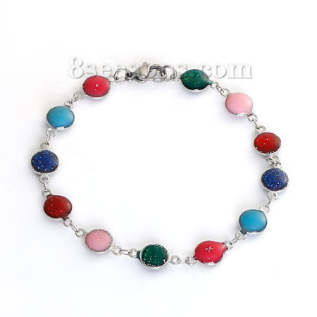 Image de Bracelet en 304 Acier Inoxydable Argent Mat Rond Email Paillettes 21cm long, 1 Pièce