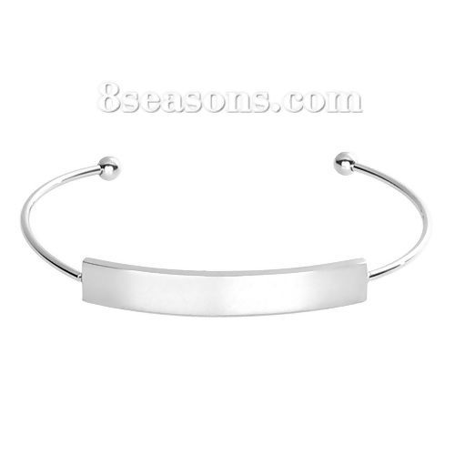 Picture of 304 Stainless Steel Blank Bar Blank Stamping Tags Open Cuff Bangles Bracelets Rectangle Silver Tone One-sided Polishing 15cm(5 7/8") long, 1 Piece