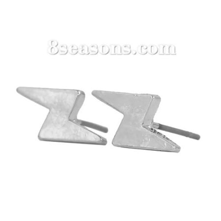 Ear Post Stud Earrings Silver Tone Lightning 13mm( 4/8") x 7mm( 2/8"), Post/ Wire Size: (21 gauge), 1 Pair