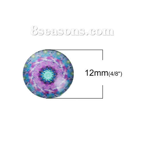 Picture of Glass Buddhism Mandala Dome Seals Cabochon Round Flatback Purple Transparent 12mm( 4/8") Dia, 20 PCs