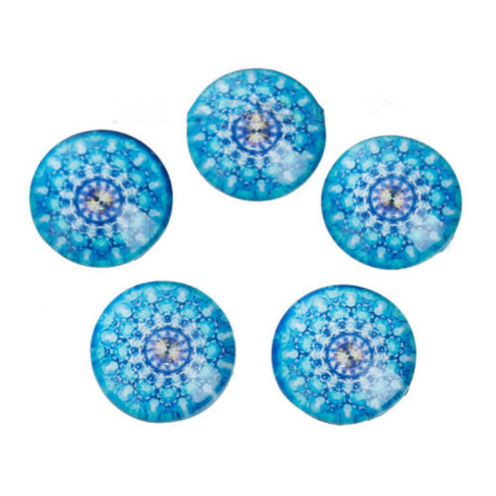ガラス 仏教 曼荼羅 ドームシール カボション 円形 フラット 青 透明 12mm直径、 20 個 の画像