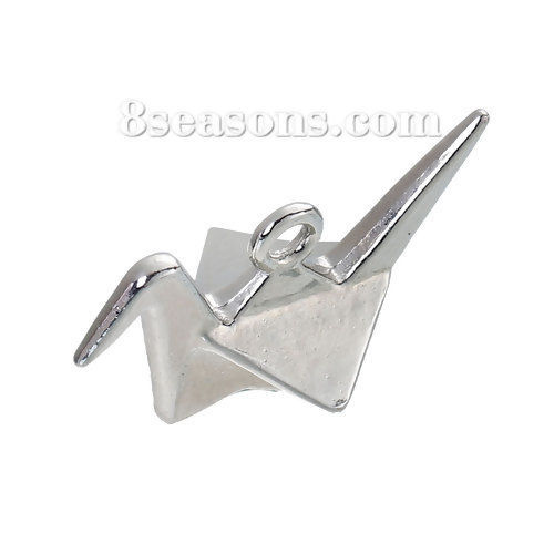 Picture of Zinc Based Alloy 3D Charms Origami Crane Silver Tone 27mm(1 1/8") x 20mm( 6/8"), 20 PCs