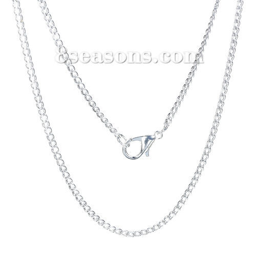 Picture of Iron Based Alloy Link Curb Chain Necklaces Silver Plated 46cm(18 1/8") long, Chain Size: 3.3x2.3mm(1/8"x1/8"), 1 Packet(12 PCs)