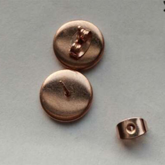 Picture of Stainless Steel Ear Post Stud Earrings Rose Gold Cabochon Settings (Fit 12mm Dia.) 14mm( 4/8") x 13mm( 4/8"), Post/ Wire Size: (21 gauge), 2 PCs