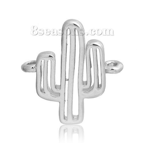 Picture of Brass Connectors Findings Cactus Silver Tone 14mm( 4/8") x 13mm( 4/8"), 3 PCs                                                                                                                                                                                 