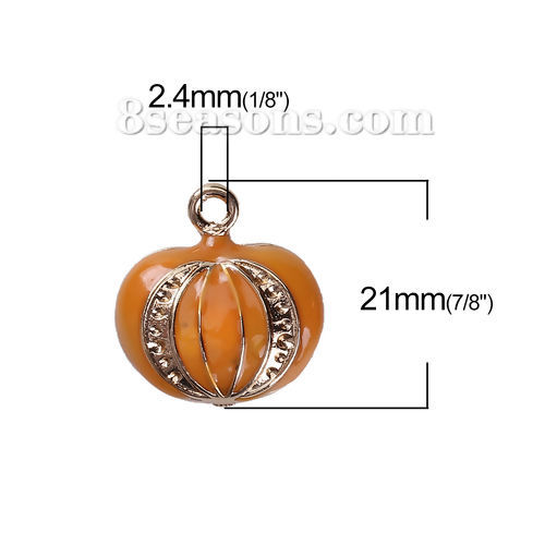 Immagine di Lega di Zinco Halloween Charms Halloween Zucca Oro Placcato Arancione (Addetti ss4 Strass) Smalto 21mm x 20mm , 3 Pz