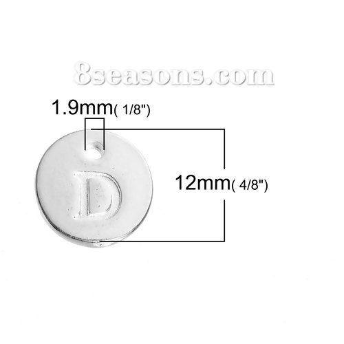 Picture of Zinc Based Alloy Charms Round Silver Plated Mixed Initial Alphabet/ Letter " A-Z " 12mm( 4/8") Dia, 26 PCs