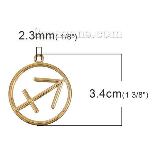 Immagine di Lega di Zinco Ciondoli Tondo Oro Placcato Costellazione Sagittario Filigrana 34mm x 30mm , 5 Pz
