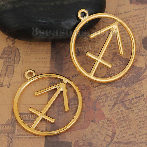 Immagine di Lega di Zinco Ciondoli Tondo Oro Placcato Costellazione Sagittario Filigrana 34mm x 30mm , 5 Pz