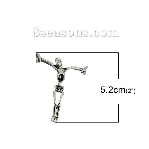 Bild von Zinklegierung Verbinder Skelett Schädel Antiksilber 52mm x 41mm, 3 Stücke