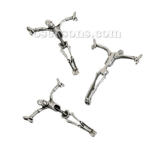 Bild von Zinklegierung Verbinder Skelett Schädel Antiksilber 52mm x 41mm, 3 Stücke