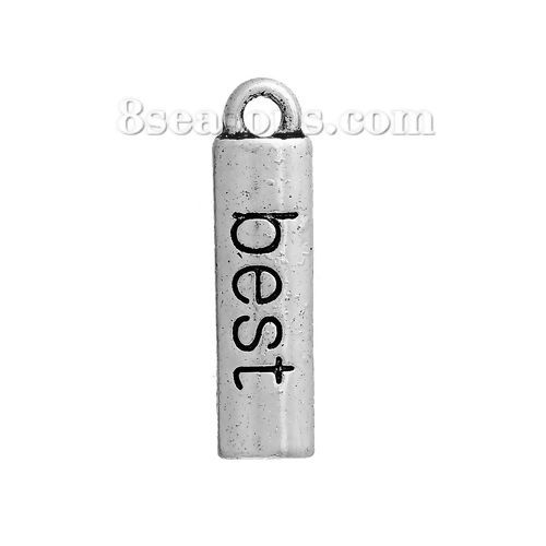 Picture of Zinc Based Alloy Charms Rectangle Antique Silver Color Message " Best " Carved 20mm( 6/8") x 5mm( 2/8"), 20 PCs