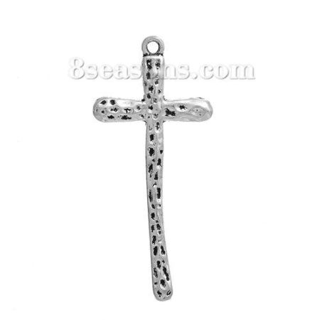 Zinc Based Alloy Easter Pendants Cross Antique Silver Color 47mm(1 7/8") x 21mm( 7/8"), 20 PCs